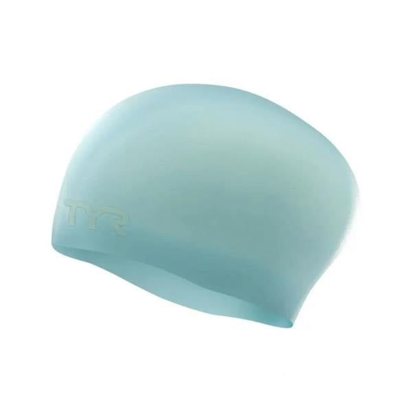 Tyr long hair wrinkle-free silicone swim cap in light blue