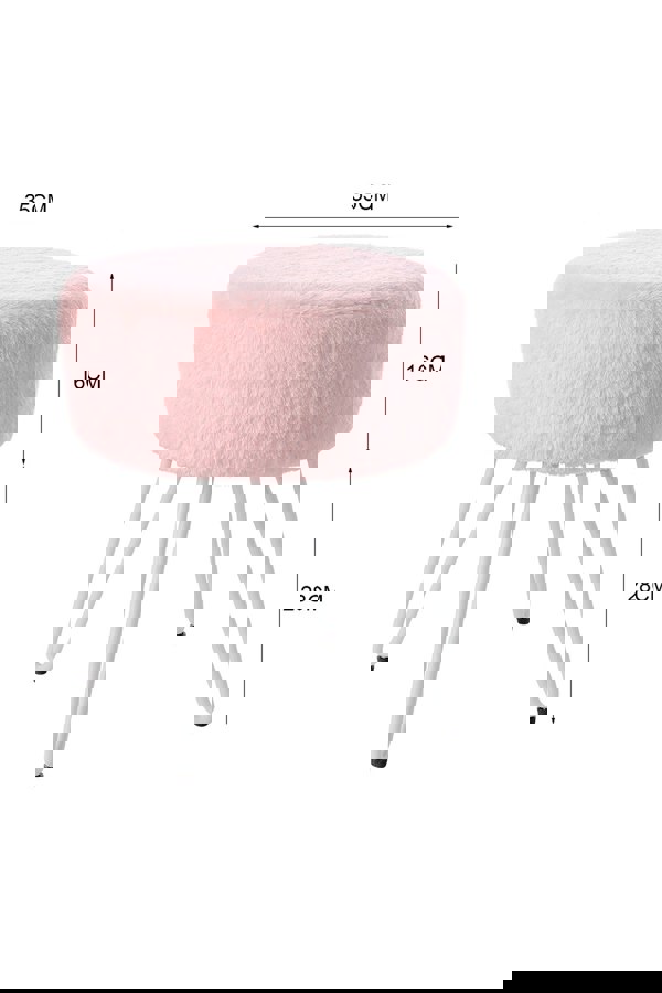 Living and Home Soft Fluffy Pink Low Chair Dressing Footstool with Metal Leg