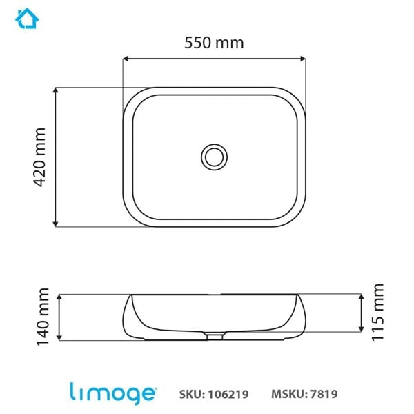 Limoge 7819 Ceramic Domed Oblong Countertop Basin