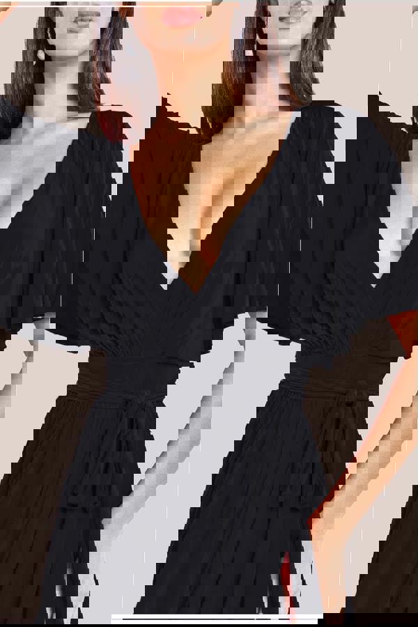 Wrap Front Maxi With Flutter Sleeves - Black DR2565