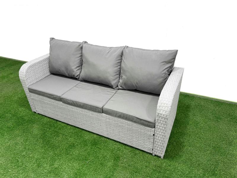 Fimous 9 Seater Rattan Garden Set, PE Wicker, Coffee Table, Reclining Chair, Loveseat, 3 Seater Sofa, Stool and Side Table, Light Grey