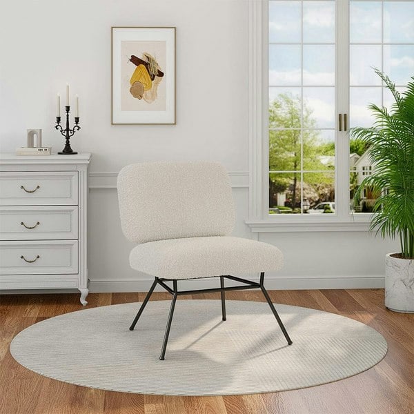 H 80cm Faux Wool Cocktail Chair Metal Frame Occasional Chair Cocktail Chairs Living and Home