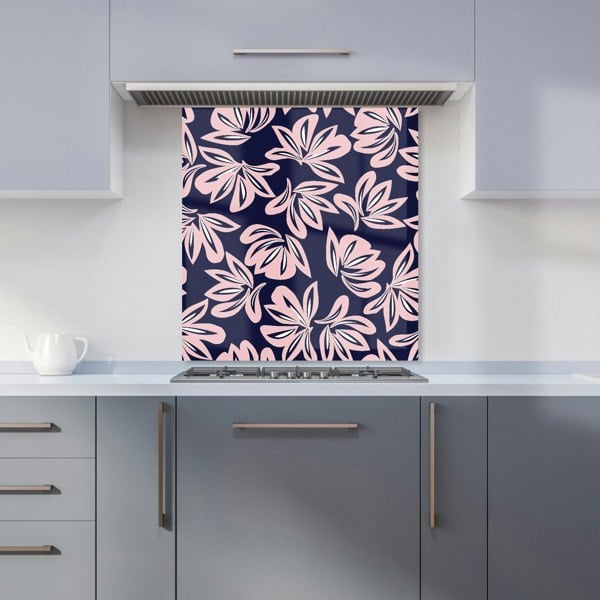 Warren Reed - Designer Pink Navy Floral Botanical Pattern Kitchen Splashback