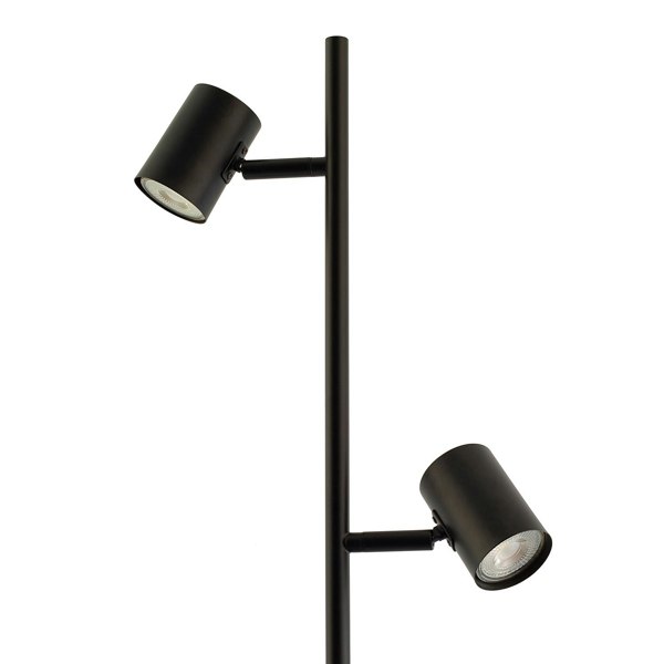 LED Double Spot Black Metal Floor Lamp with Foot Switch and Adjustable Heads Image 3