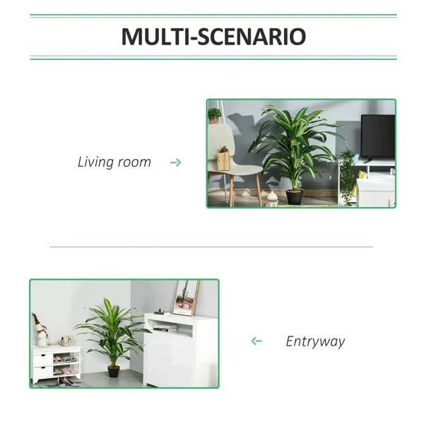 Artificial green potted plant with thin leaves in a black pot