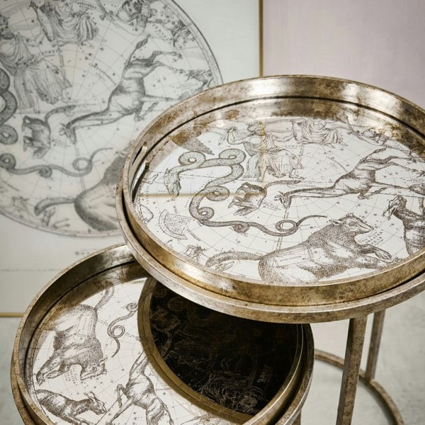 Libra Interiors Constellation Map Set of 2 Side Tray Tables with Removable Tops - Gold