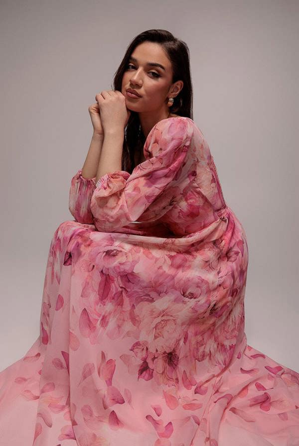 Floral Print Shirred Back A Line Maxi Dress - Blush Pink DR5132
