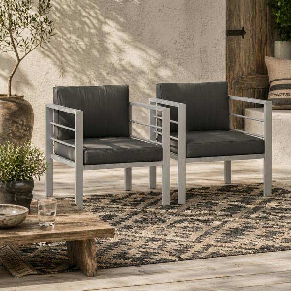 Wyld Haus Ketael Set of 2 Dark Grey Metal Outdoor Garden Chairs With Cushions
