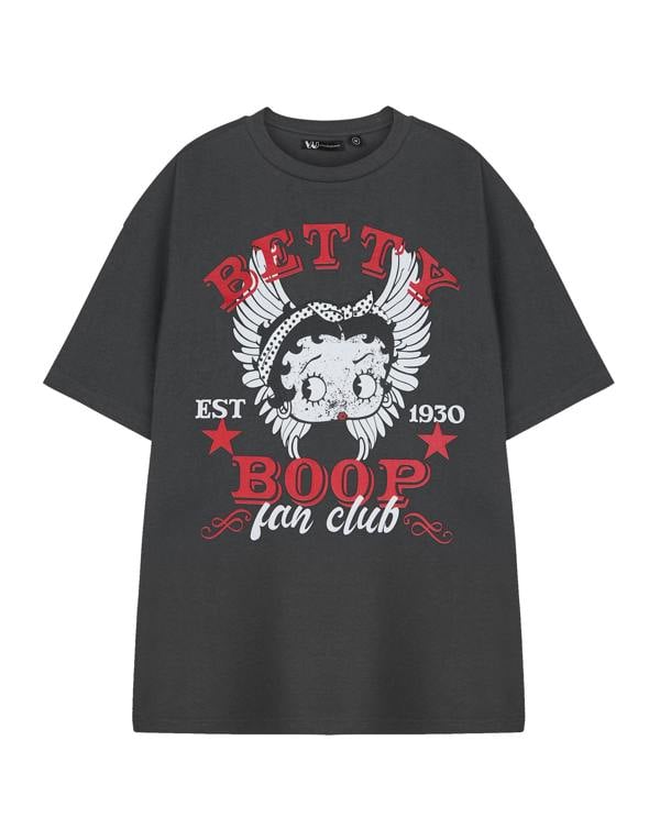 Betty Boop Womens Grey Fan Club Short Sleeved T-Shirt