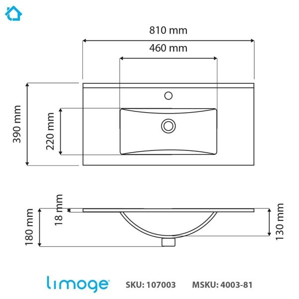 Limoge 4003 Ceramic 81cm Thin-Edge Inset Basin with Deep Scoop
