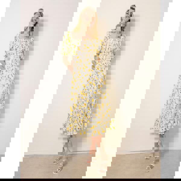 Blue Vanilla Ditsy Floral Poplin Milkmaid Midi Dress