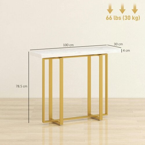 Wyld Haus Larose Metal And Faux Marble White Narrow Console Table With Anti Tip Steel Frame 100 cm
