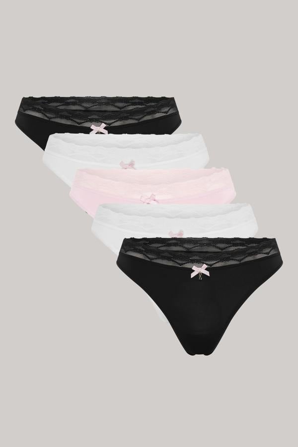 ELLE Multi Pack (5) Lace Waist Thongs
