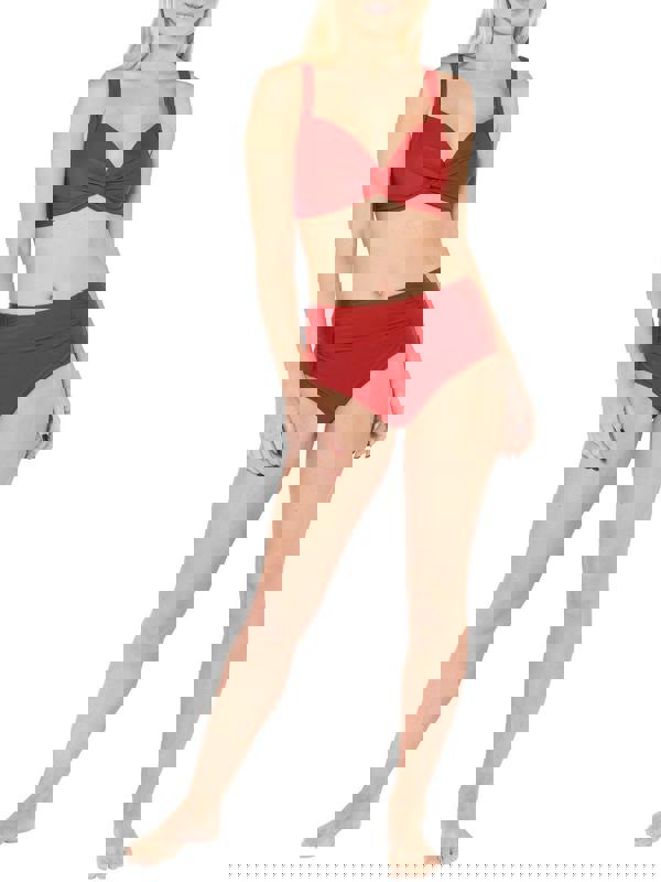 Ruched Burnt Orange High Waist Bikini Briefs and Top Set