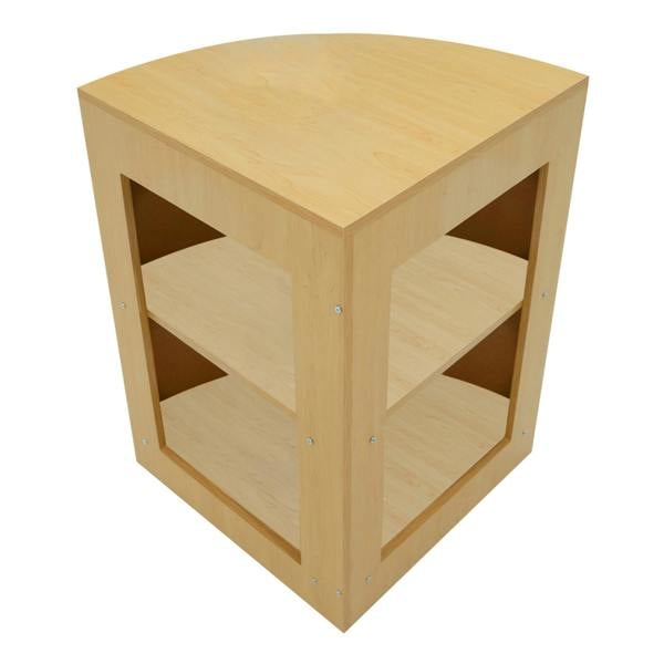 Polaris LED Shop Counter Set in maple finish, featuring a modern curved design with two open shelves for storage and display