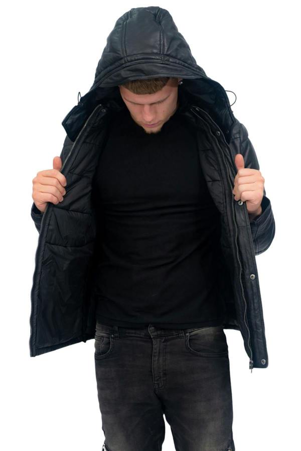 Infinity Leather Mens Puffer Leather Bomber Jacket-Alicante