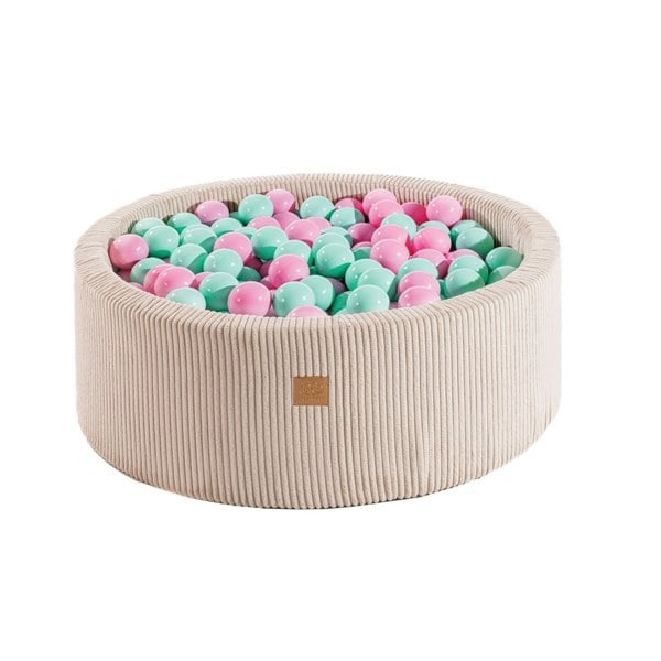 MeowBaby® Aesthetic Baby Foam Round Ecru Ball Pit 90x30cm with 200 Pastel Blue and Light Pink Balls - Happy Linen Company