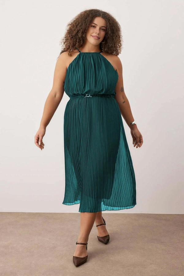 WOVCOR Bodycon Maxi Length Chiffon Woven Plus Size Dress