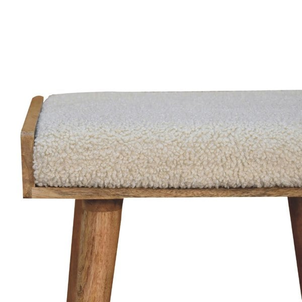 Artisan Furniture Solid Wood Boucle Cream Tray Style Footstool