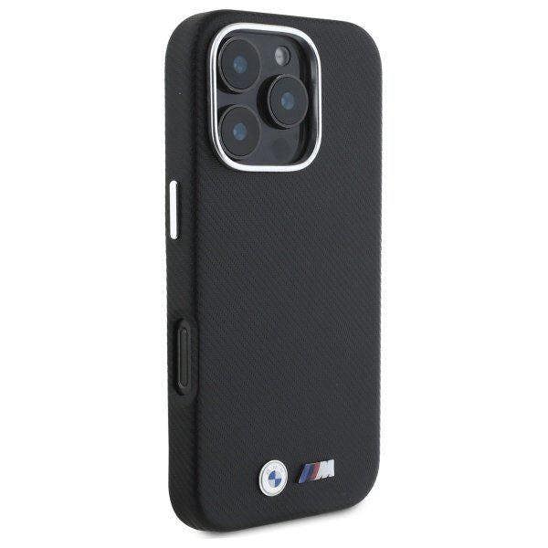 BMW M Series Kevlar Wrapped Metal Logo Case for iPhone 16 Pro Max 6.9" Black - BMHCP16X23PUFWKEV
