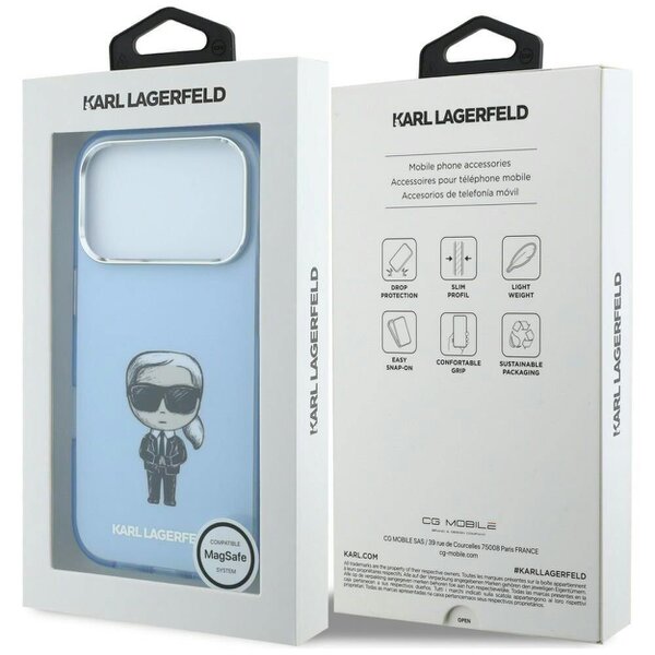 Karl Lagerfeld IML Ikonik Sketch Print Case with MagSafe for iPhone 17/18 Pro Max 6.9" Light Blue - KLHMP18X6HKIKDB