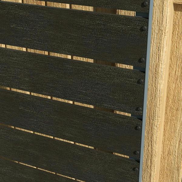 Black back trellis close-up with horizontal slats and wood-plastic panel texture