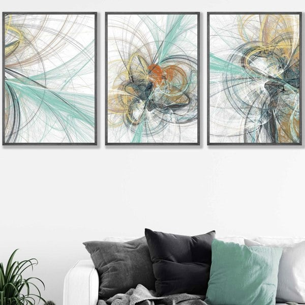 Artze Wall Art Framed Set of 3 Teal & Yellow Abstract Prints