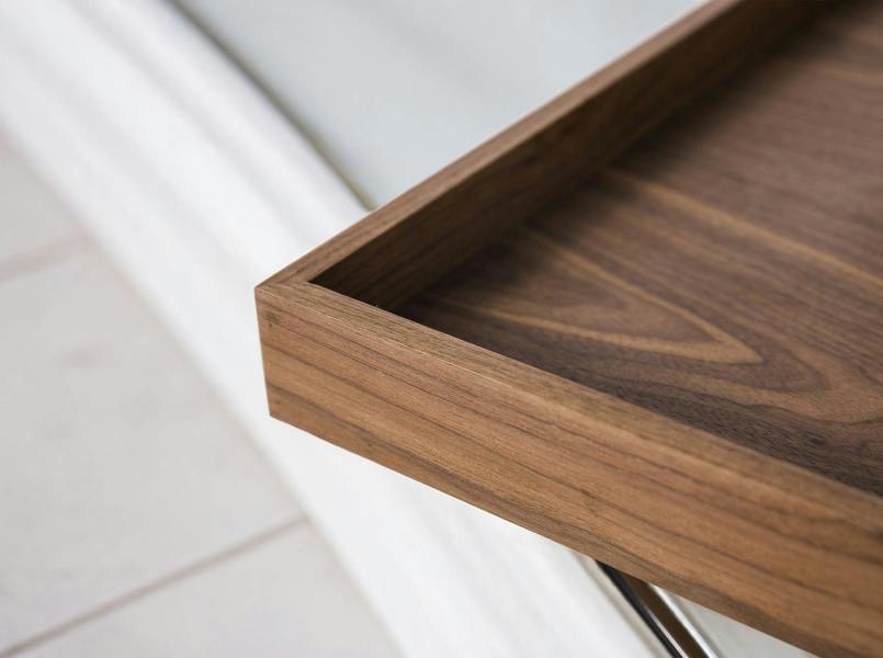 Angel Cerdá Rectangular corner table walnut and chrome-plated steel 2034