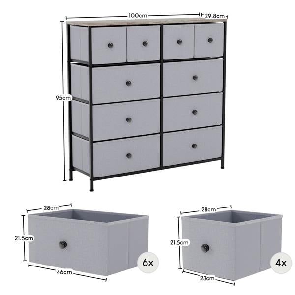 Vida Designs Chorley 10 Drawer Fabric Drawer Chest, Beige & Grey Wood