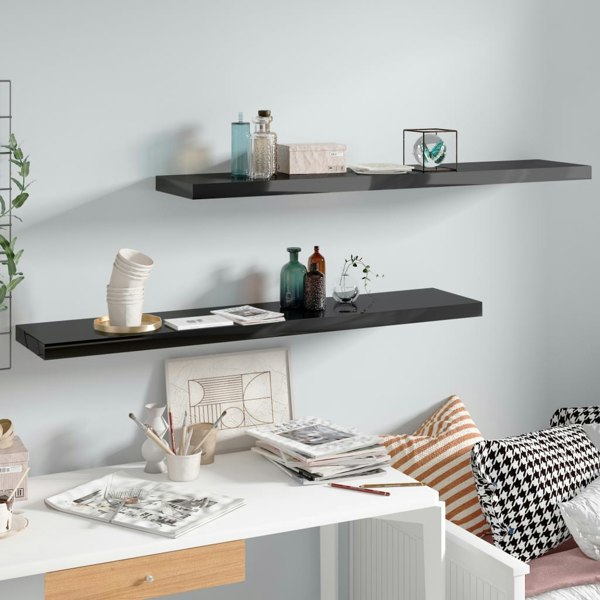Berkfield Floating Wall Shelves 2 pcs High Gloss Black 120x23.5x3.8 cm MDF