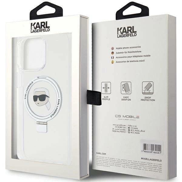 Karl Lagerfeld Karl Head with MagSafe & Ring Stand for iphone 15 Pro Max 6.7" Transparent - KLHMP15XHMRSKHH