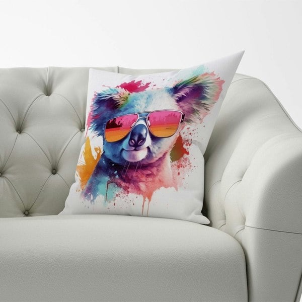 Warren Reed Colourful Splashart Koala In Glasses Cushions