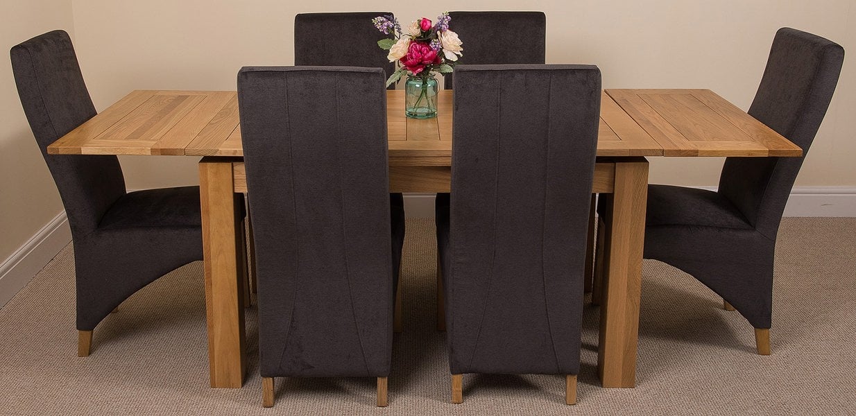 That's Furniture Richmond Medium Oak Extendable Dining Table with Lola Fabric Chairs