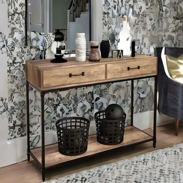 Rafaelo Mobilia Industrial Console Table With 2 Drawers