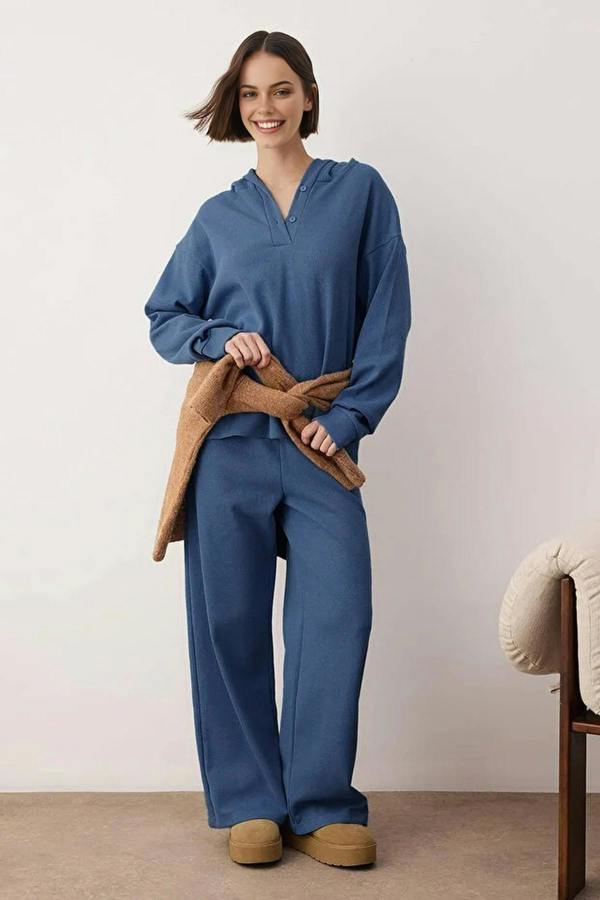 WOVCOR 2-Piece Cotton Hooded Waffle Knit Pajama Set