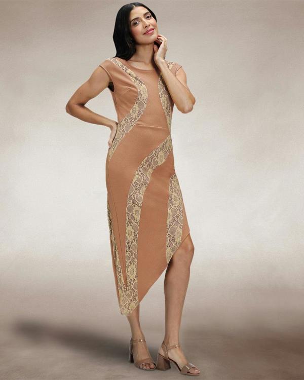 HotSquash Bodycon Dress with Lace Panelling