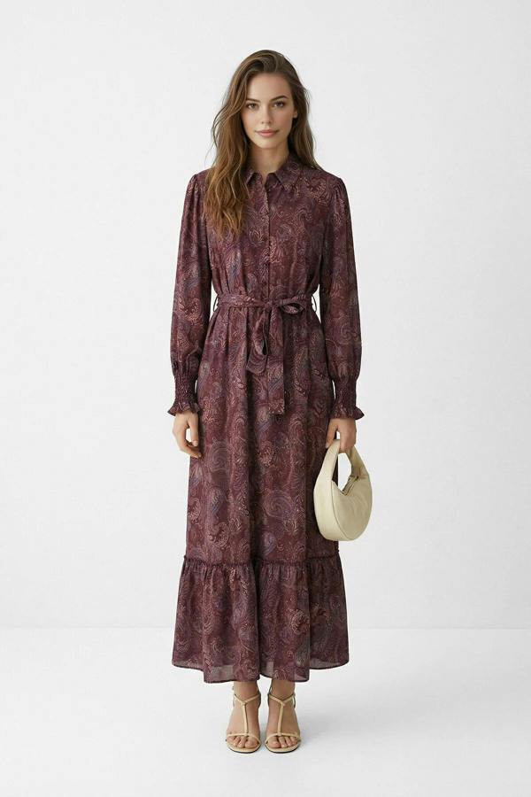 WOVCOR Unlined Shawl Pattern Woven Dress