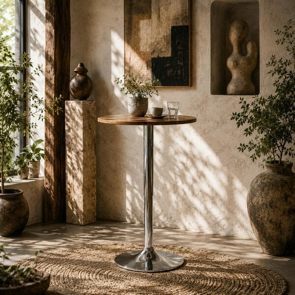 Wyld Haus Redone Rustic Brown Adjustable Swivel Round Bar Table With Steel Base