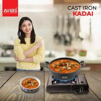 AVIAS CAST IRON DEEP KADAI - 24CM