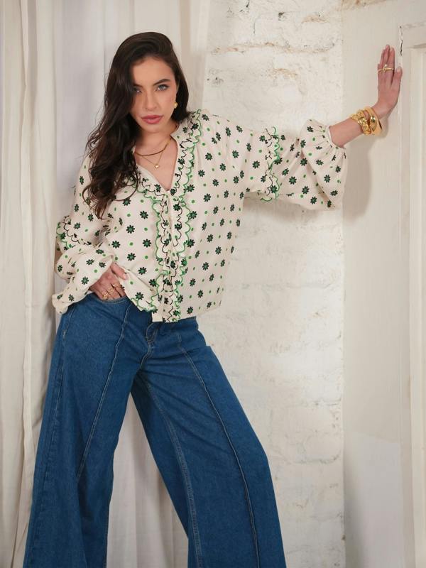 Rose & Nancy Joyce Cream Daisy Polka Dot Blouse