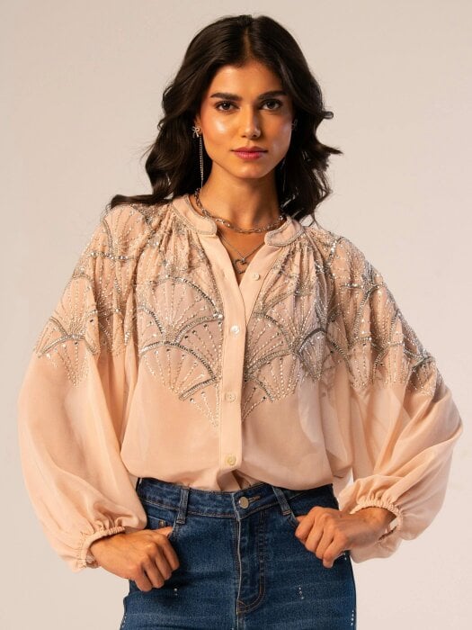 Rose & Nancy Gemma Pink Hand Embellished Blouse