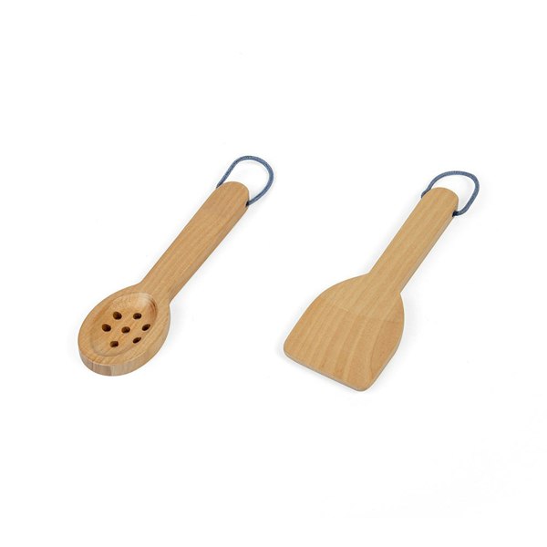 Bigjigs Toys Wooden Pots & Pans Set - Includes 3 Pots, 2 Lids And 2 Cooking Utensils