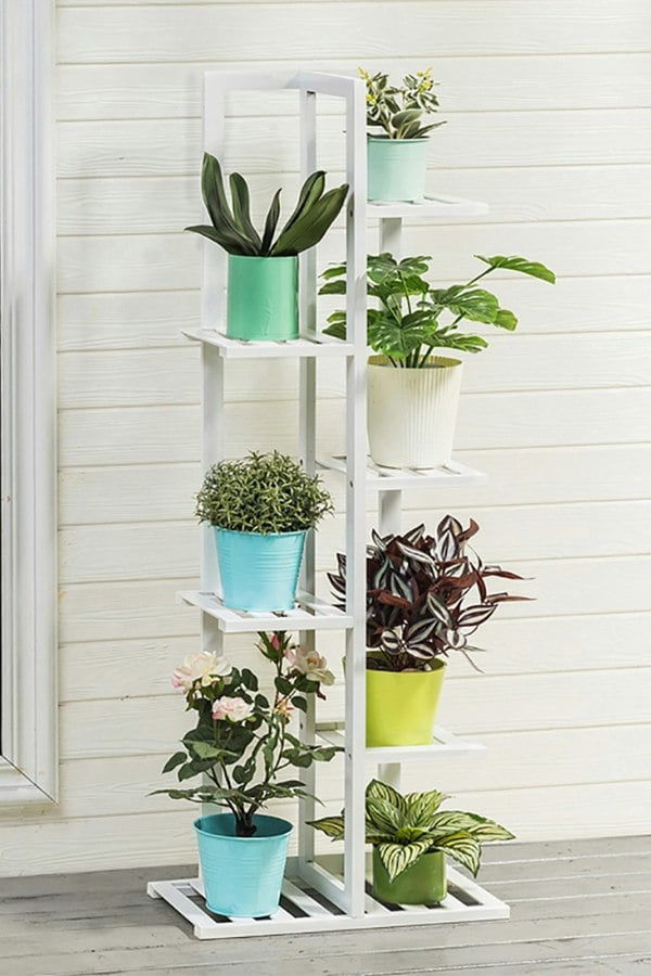 Living and Home 6 tier Alexander Free Form Multi Tiered Rubberwood Plant Stand