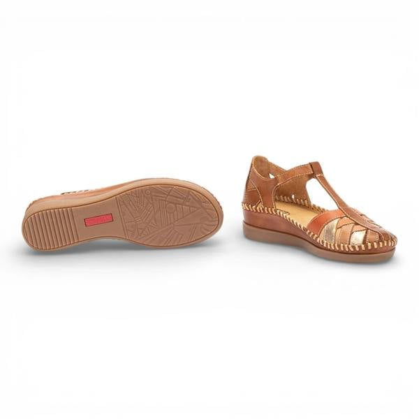 Pikolinos Cadaques - Women's Brown Leather Semi-Open Wedge Sandals