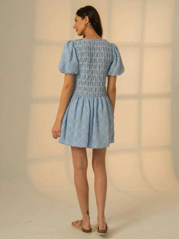 Rose & Nancy Belle Blue Embroidered Mini Dress&nbsp;
