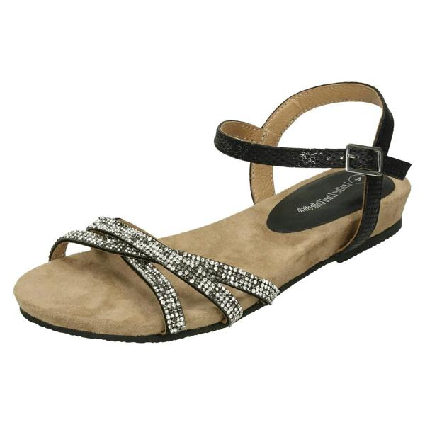 Savannah Ladies Leather Collection Flat Diamante Sandals