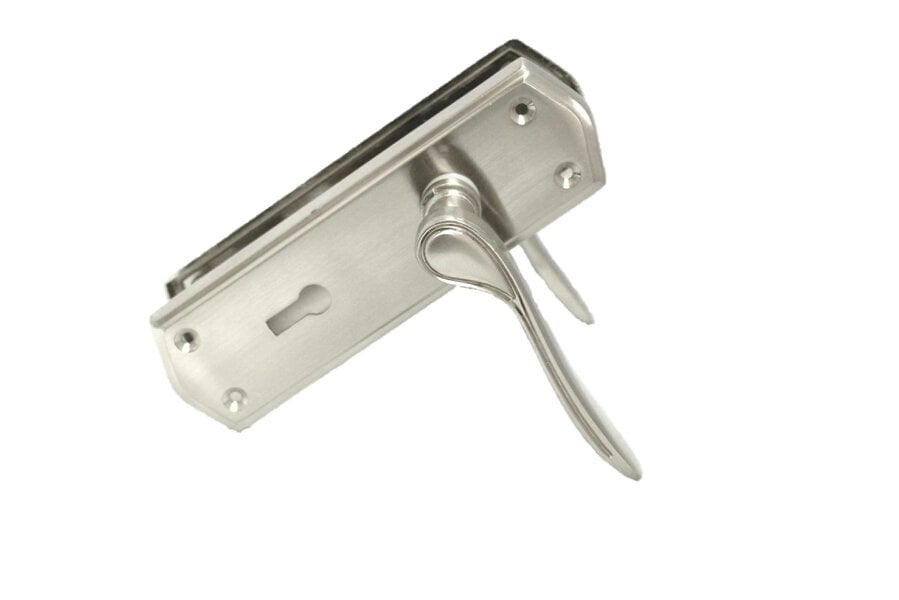 EDH Door Hardware Premium Satin Nickel Internal Lock Door Handles with Long Back Plate and 3 Lever Mortise Sash Lock - Stellar Design
