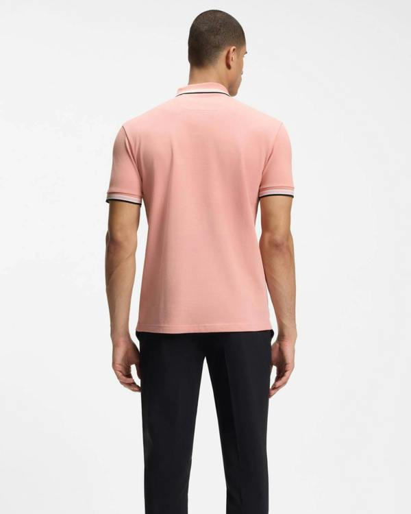 BOSS Green Paddy Mens Cotton-Piqué Polo Shirt with Contrast Logo - Light/Pastel Pink 686