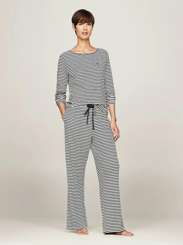 Tommy Hilfiger MONOTYPE Womens Pyjama Set Mini Bretton Stripe Desert Sky