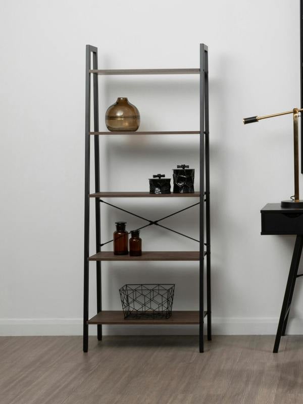 Bradbury Five Tier Dark Oak Veneer Ladder Shelf Unit